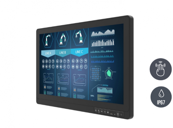 01-Rugged-Industrial-LCD-W22L100-67B2-P(HB)-v1.png / TL Produkt-Welten / Industriemonitor / Chassis (VESA-Mounting) / Multitouch-Screen, projiziert-kapazitiv (PCAP)