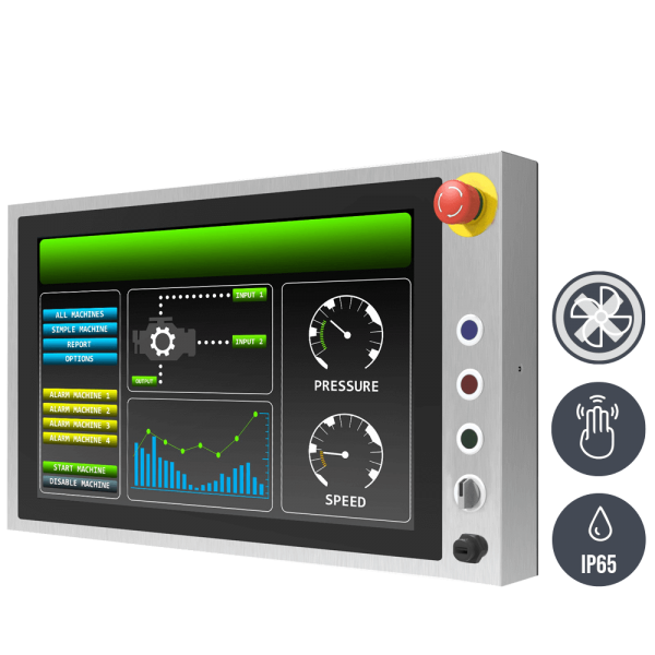 02-W22IE3S-SPA3-B-Front-right.png / TL Produkt-Welten / Panel-PC / Chassis Edelstahl (VESA-Mounting) / Multitouch-Screen, projiziert-kapazitiv (PCAP)