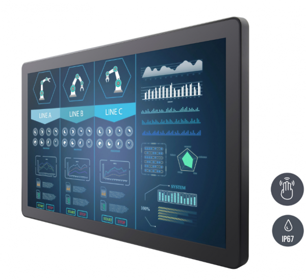 02-Front-W32L100-PTA3-v1.png / TL Produkt-Welten / Industriemonitor / Chassis (VESA-Mounting) / Multitouch-Screen, projiziert-kapazitiv (PCAP)