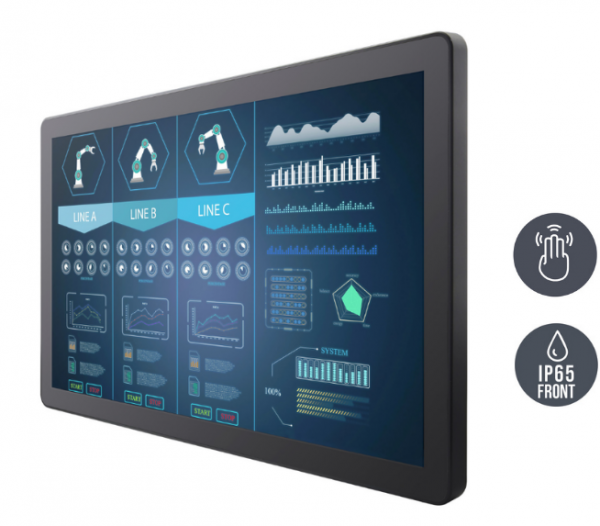 02-Front-W32L100-PTA3-v2.png / TL Produkt-Welten / Industriemonitor / Chassis (VESA-Mounting) / Multitouch-Screen, projiziert-kapazitiv (PCAP)
