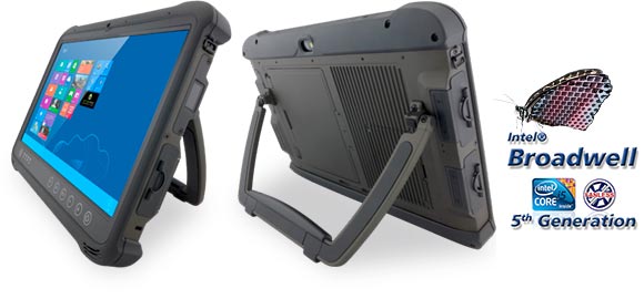 The rugged industrial tablet PC M133W with sturdy magnesium casing has a 180° adjustable universal stand, which also serves as a handle.