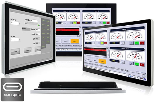 The new USB Type-C industrial displays with multitouch come in various sizes and designs.