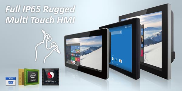Full IP65 Rugged PCAP-Multi-Touch HMI-Panel-PC und Display mit Intel Celeron oder Cortex CPU