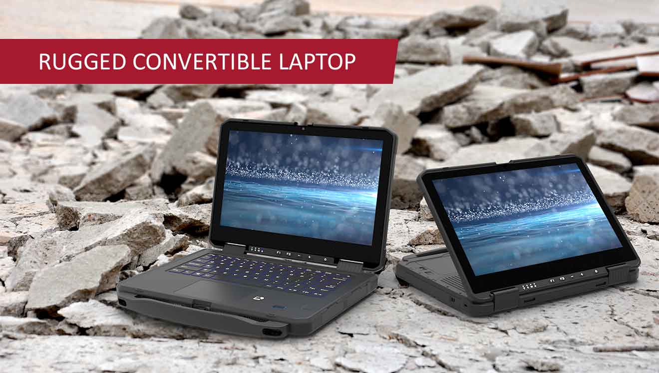 2-in-1 Rugged Convertible Laptop shatterproof companion in the field and in the workshop or industry