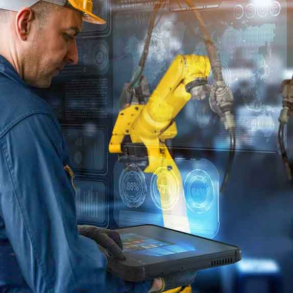 The rugged tablet is used in harsh industrial environments.